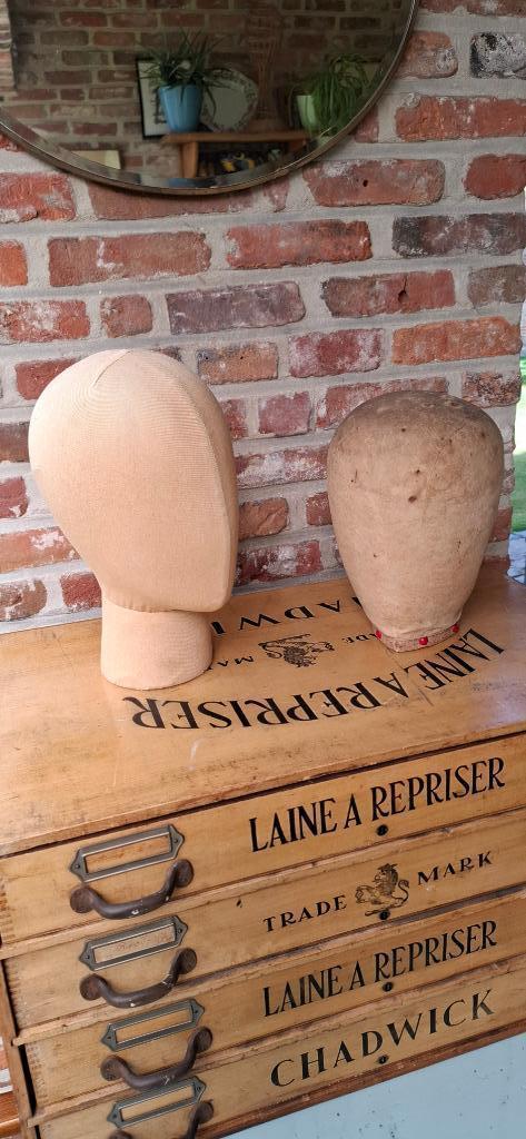 Oud pruikenhoofd - hoedenstandaard, Antiek en Kunst, Curiosa en Brocante, Ophalen of Verzenden