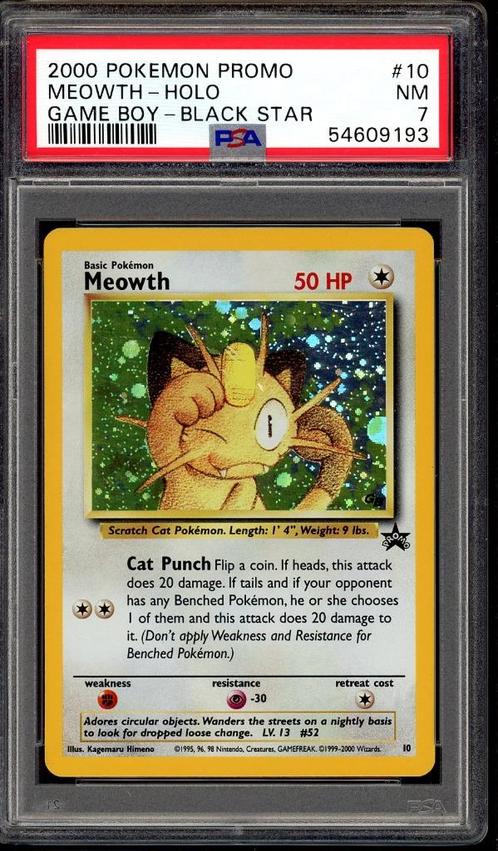 Meowth Holo PSA 7 - #10 - Wizards Black Star Promo 2000, Hobby en Vrije tijd, Verzamelkaartspellen | Pokémon, Zo goed als nieuw