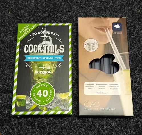 Cocktails boek/spel met glazen rietjes, Verzamelen, Glas en Drinkglazen, Nieuw, Overige typen, Ophalen of Verzenden