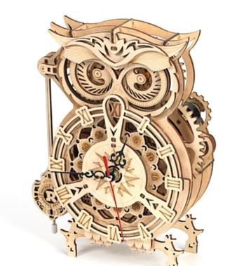 Horloge hibou mecanique maquette en bois Nature et Découvert