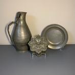 Antiek Tin 3 items Kruik - Bord - Doos, Antiek en Kunst, Antiek | Tin, Ophalen of Verzenden