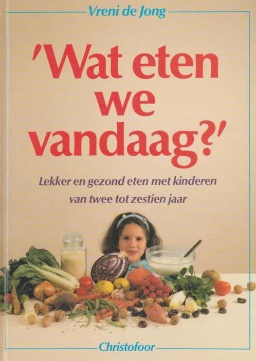 boek: Wat eten we vandaag?-Vreni de Jong(+boekensteun gratis, Boeken, Kookboeken, Zo goed als nieuw, Gezond koken, Verzenden