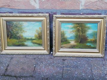 2 oude landschapschilderijtjes beschikbaar voor biedingen