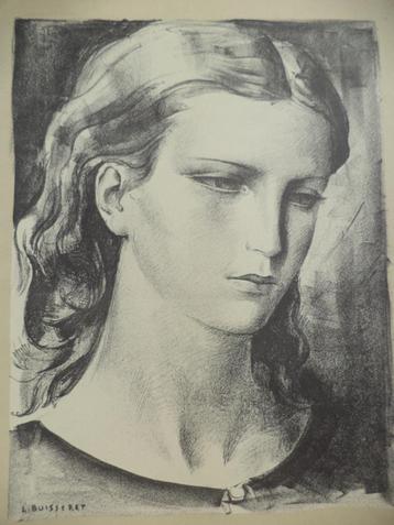 LOUIS BUISSERET 1888-1956 lithografie jonge vrouw portret  beschikbaar voor biedingen