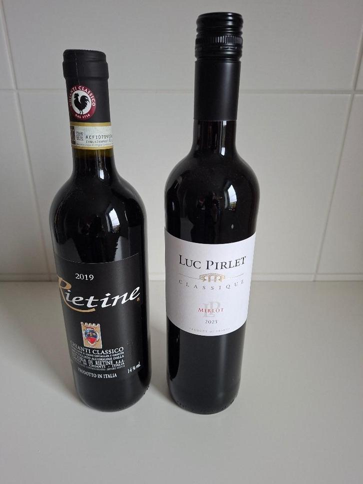 2 flessen rode wijn : 1 Frans en 1 Italiaanse wijn, Verzamelen, Wijnen, Nieuw, Rode wijn, Overige gebieden, Vol, Ophalen
