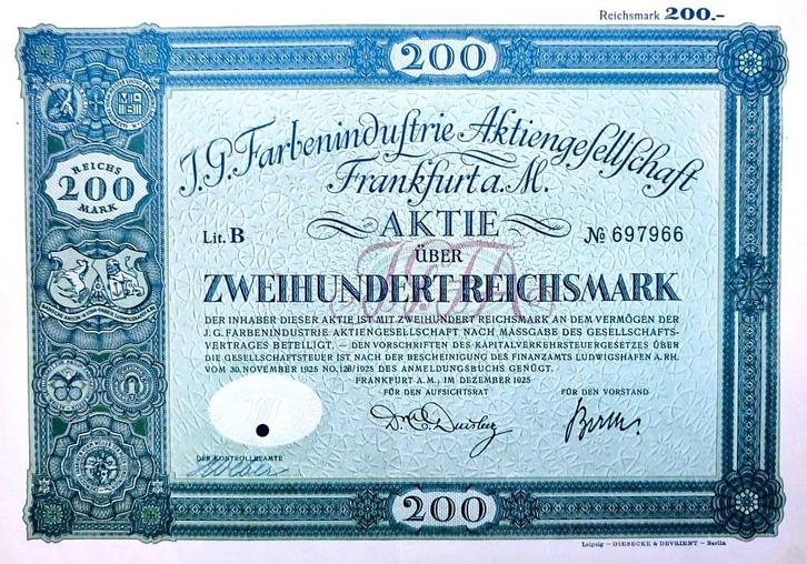 IG Farbenindustrie AG (Zyklon B) 1925, Timbres & Monnaies, Actions & Titres, Action, 1920 à 1950, Enlèvement ou Envoi