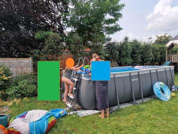 Opbouwzwembad met filter en warmtepomp - compleet!, Comme neuf, Rectangulaire, 400 cm ou plus, 120 cm ou plus