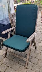 3 Teak stoelen verstelbaar en opvouwbaar inclusief kussen, Ophalen, Gebruikt, Verstelbaar