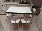 setje tafel uischuifbaar en 4 stoel formica vintage jare 60, Ophalen, Gebruikt, 50 tot 100 cm, Metaal