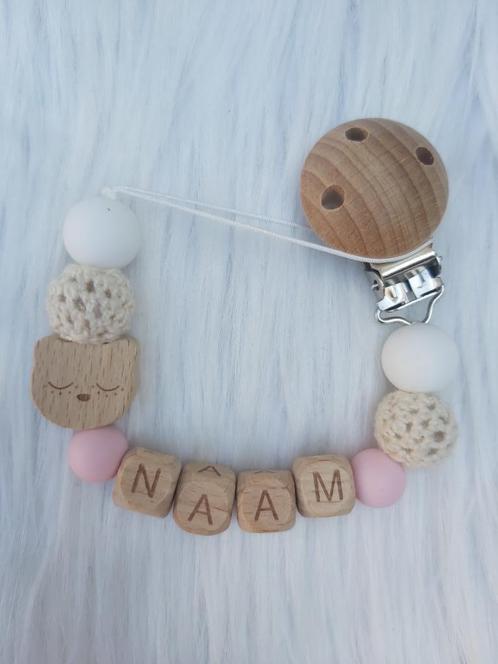 Gepersonaliseerde naam speen koord met houten beertje lichtr, Kinderen en Baby's, Kraamcadeaus en Geboorteborden, Nieuw, Kraamcadeau