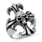 Stalen biker ring met kruis & doodskop, Handtassen en Accessoires, Ringen, IJzer of Staal, Nieuw, Ophalen of Verzenden, Dame of Heer