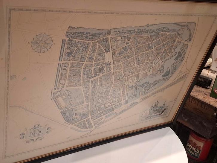 Kaart ieper, Antiek en Kunst, Kunst | Litho's en Zeefdrukken, Ophalen