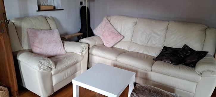 Canapé + fauteuil, Huis en Inrichting, Fauteuils, Gebruikt, Leer, 125 cm of meer, 75 tot 100 cm, Ophalen