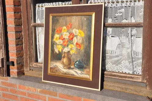 peinture sur toile encadrée bouquet de fleur, Antiek en Kunst, Kunst | Schilderijen | Klassiek, Ophalen of Verzenden