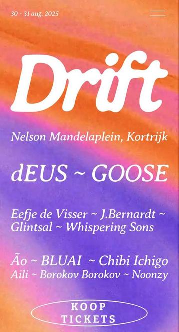 2 combitickets voor muziekfestival Drift 30-31/08 beschikbaar voor biedingen