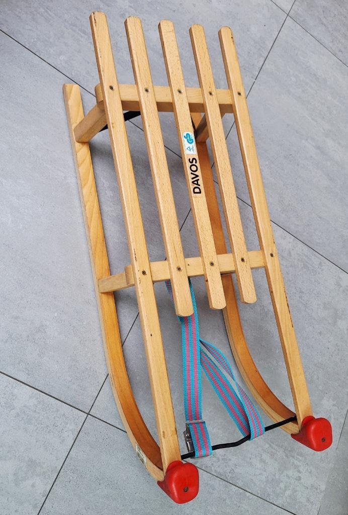 klassieke slee (slee) in gelakt hout, metalen glijders., Kinderen en Baby's, Speelgoed | Buiten | Sleeën, Gebruikt, Hout, Ophalen