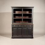 Buffetkast zwart teakhout – Landelijke vitrinekast met schui, Ophalen of Verzenden, Zo goed als nieuw, Teakhout