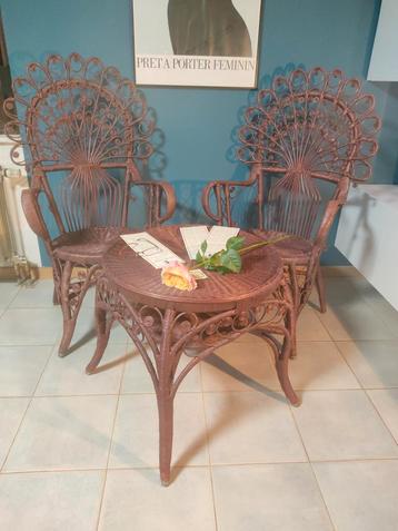 Set rotan pauw wintertuinstoelen + salontafel beschikbaar voor biedingen