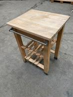 Houten keukentrolley / werktafel op wieltjes, Huis en Inrichting, Tafels | Salontafels, Ophalen, Minder dan 50 cm, Vierkant, Zo goed als nieuw