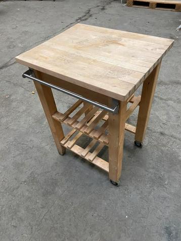 Houten keukentrolley / werktafel op wieltjes beschikbaar voor biedingen