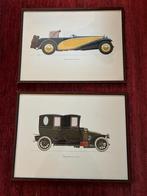 Twee knappe gravures van oldtimers., Ophalen of Verzenden