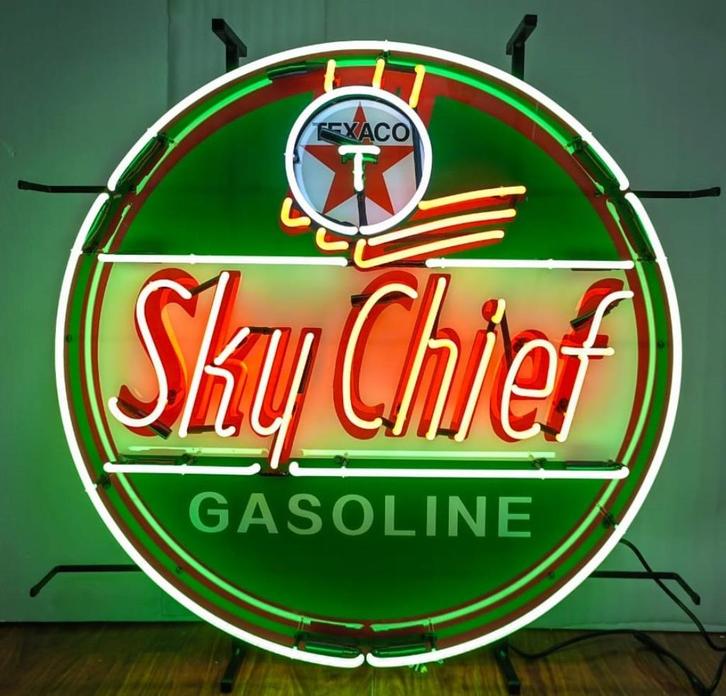 Texaco skychief gasoline neon licht reclame verlichting lamp, Verzamelen, Merken en Reclamevoorwerpen, Nieuw, Lichtbak of (neon) lamp