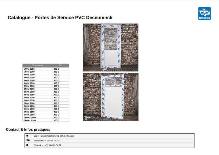 Portes de service PVC – Deceuninck, Bricolage & Construction, Châssis & Portes coulissantes, Comme neuf, Enlèvement