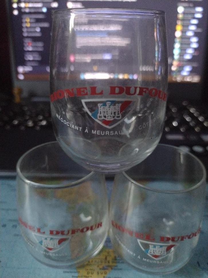 Lot de 4 verres anciens publicitaires Lionel Dufour, Antiek en Kunst, Antiek | Glaswerk en Kristal, Ophalen of Verzenden
