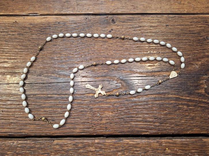 oude witte stenen paternoster, begin 1900, Antiquités & Art, Antiquités | Objets religieux, Enlèvement ou Envoi