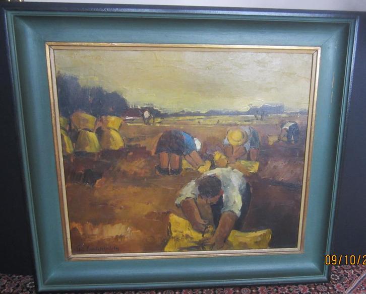 "Korenschoven op den akker" - Lea Vanderstraeten, Antiek en Kunst, Kunst | Schilderijen | Klassiek, Ophalen of Verzenden