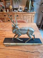 Bronzen hert op art deco marmeren voet, Ophalen of Verzenden