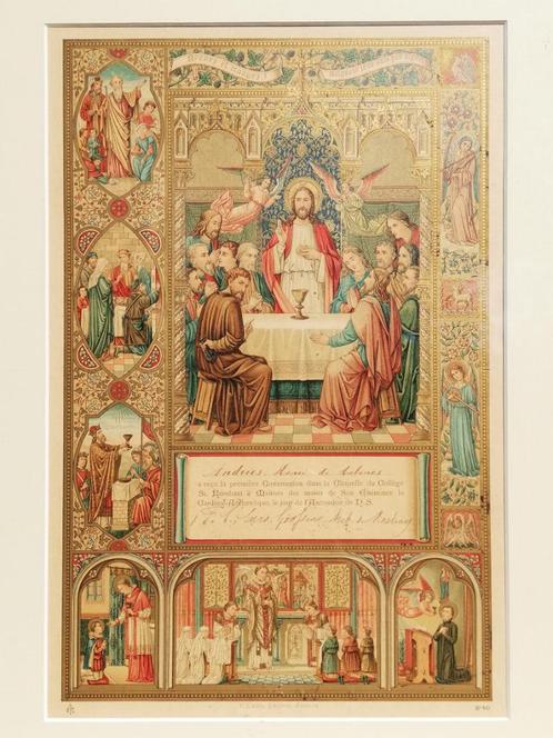 Mooi neogotisch diploma - eerste communie - Mechelen ca 1900, Antiek en Kunst, Curiosa en Brocante, Ophalen of Verzenden