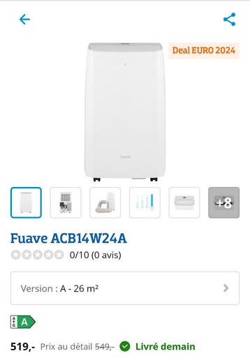 Climatiseur mobile Fuave 14W24A NEUF 