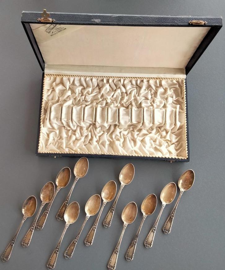 Prachtig Mokka-servies, 12 lepels in sterling zilver, Antiek en Kunst, Antiek | Zilver en Goud, Zilver, Ophalen of Verzenden