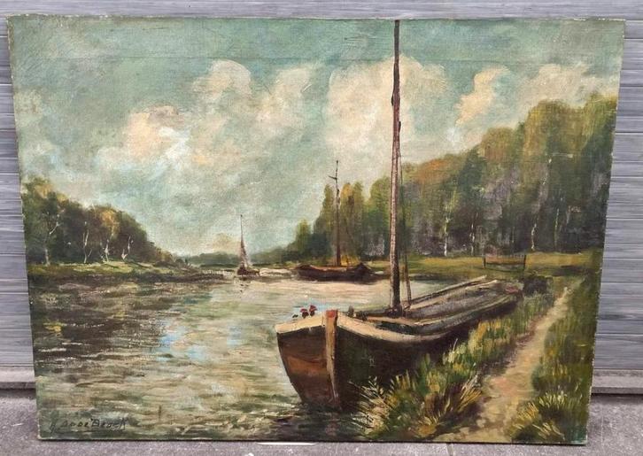 Huile sur toile canal de willebroeck de Hubert OP de beeck, Antiek en Kunst, Kunst | Schilderijen | Klassiek, Ophalen of Verzenden