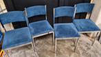 4 propere stoelen blauw gestoffeerd met alcantara, Huis en Inrichting, Stoelen, Blauw, Gebruikt, Ophalen of Verzenden