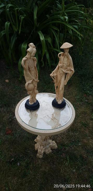Tafel met 2 figuren. Bieden beschikbaar voor biedingen