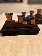 2 Vintage houten kandelaar, telkens met 3 kaarsen, Huis en Inrichting, Gebruikt, Bruin, Geen idee, Ophalen of Verzenden