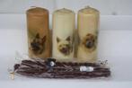 lot van 3 oude kaarsen met afbeelding van honden + 4 kaarsen, Ophalen of Verzenden, Gebruikt, Kaars