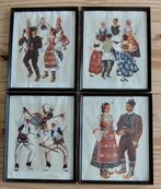 4 kaders met prent Slavische folklore (vintage/retro), Gebruikt, Ophalen of Verzenden