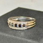 18 karaat witgouden ring met saffier en diamant! maat 17mm, Handtassen en Accessoires, Ringen, Ophalen of Verzenden, 17 tot 18
