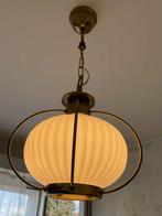 Vintage koperen lamp met melkglas en lamp inbegrepen., Ophalen, Gebruikt