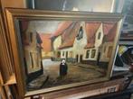 huile sur panneau ruelle animee signe a van nuffel 1930, Ophalen of Verzenden