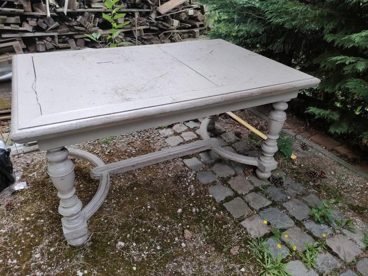 Massief eiken tafel met gedraaide poten, Tuin en Terras, Tuintafels, Gebruikt, Rechthoekig, Hout, Ophalen