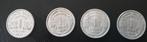 4 oude franse munten 1943-1945-1946-1949 van 1 franc, Enlèvement ou Envoi, France, Série
