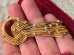 Vintage unieke vergulde stralende broche met steentjes, Ophalen of Verzenden, Broche
