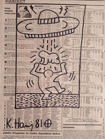 K. Haring kranten tekening met certificaat beschikbaar voor biedingen