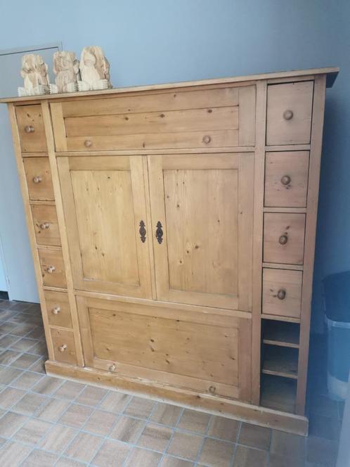 landelijk antiek/oud grenen kast, Huis en Inrichting, Kasten | Boekenkasten, Zo goed als nieuw, Met lade(s), Met deur(en), Met klep(pen)