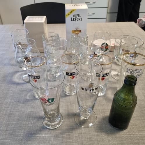 Lot bierglazen & attributen, Verzamelen, Glas en Drinkglazen, Gebruikt, Bierglas, Ophalen