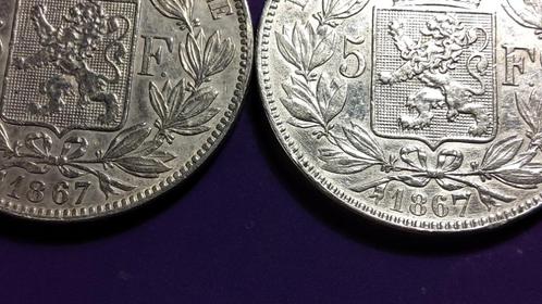 België 5 frank zilver Leopold II 1867 F• grote en kleine 7, Postzegels en Munten, Munten | België, Losse munt, Zilver, Zilver